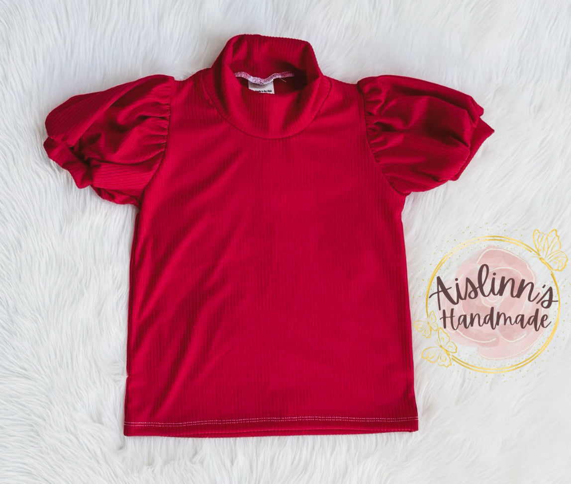 Mock neck bishop sleeve top